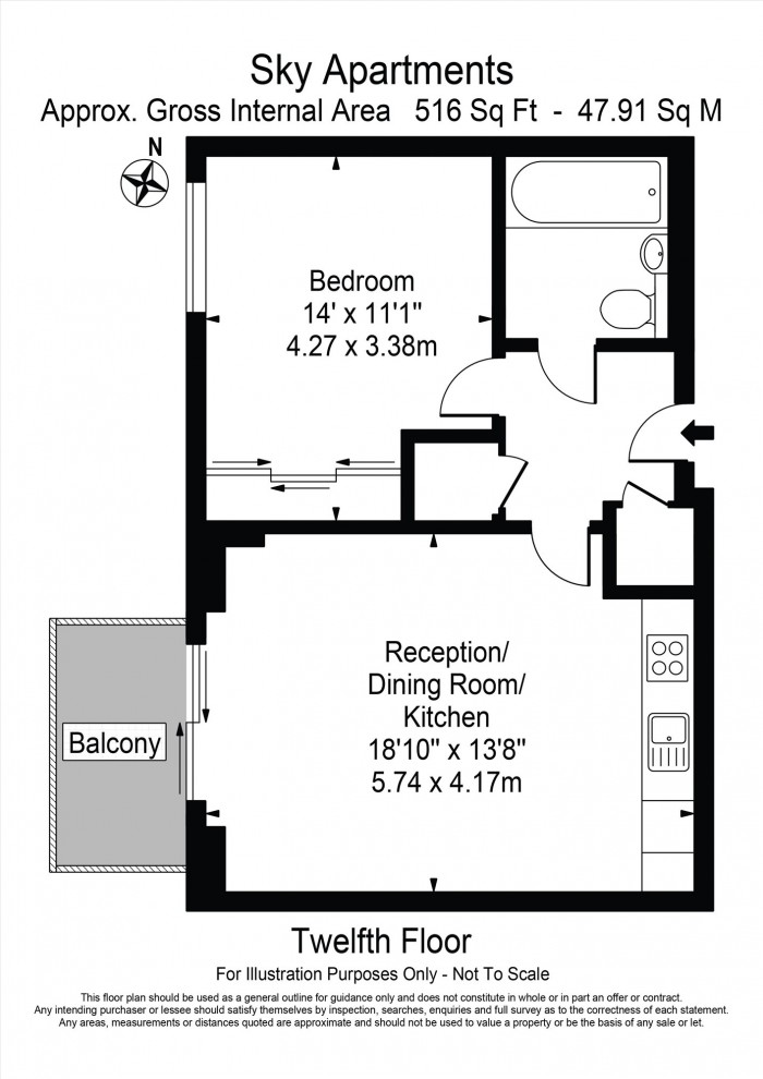 Floorplan for Flat 71, Sky Apartments, E9